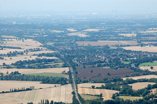 Aerial view of Ingatestone village in Essex showing historic high street and surrounding countryside - picturesque commuter village popular with families seeking mortgage advice and whole-of-market mortgage advisers