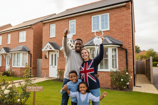 Happy family with mortgage adviser in Essex - independent whole-of-market mortgage advice for homebuyers